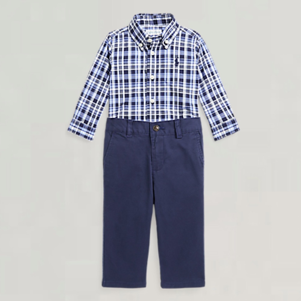 Ralph Lauren Plaid Poplin Blue Shirt 18 M